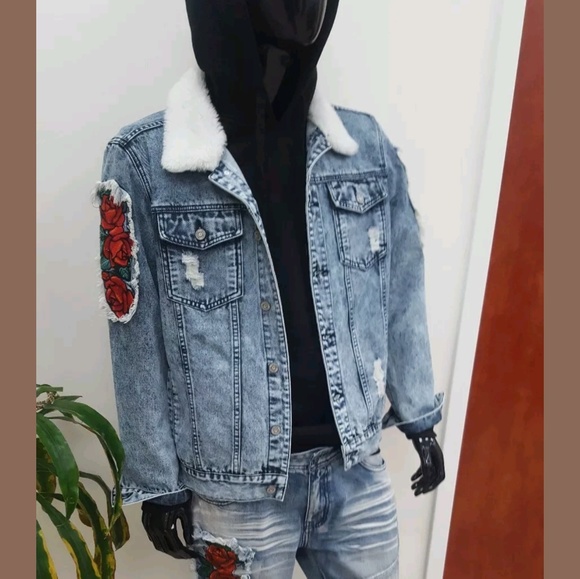 Contender Mens Denim embroidery Rose ripped jeans - Picture 8 of 8